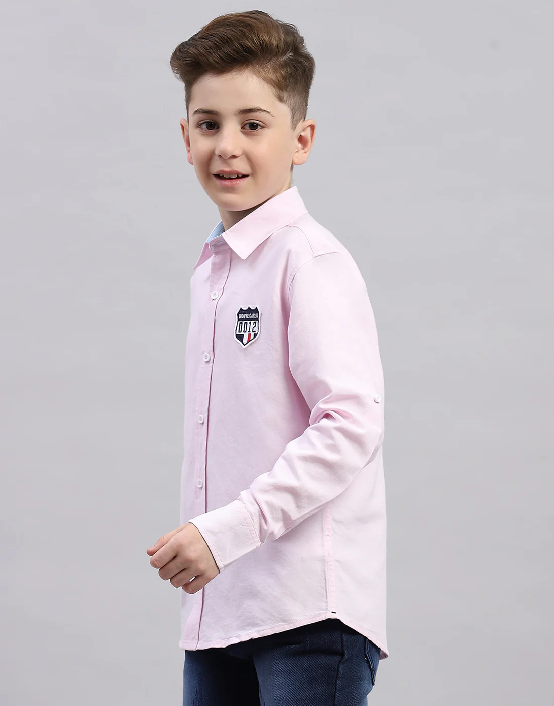 Boys Pink Solid Collar Half Sleeve Shirt - Image 3