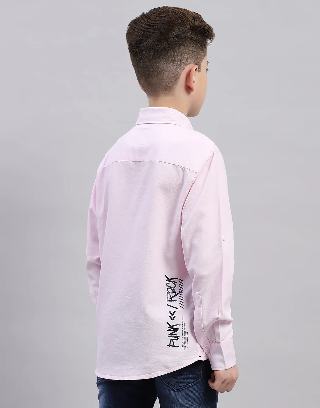 Boys Pink Solid Collar Half Sleeve Shirt - Image 5