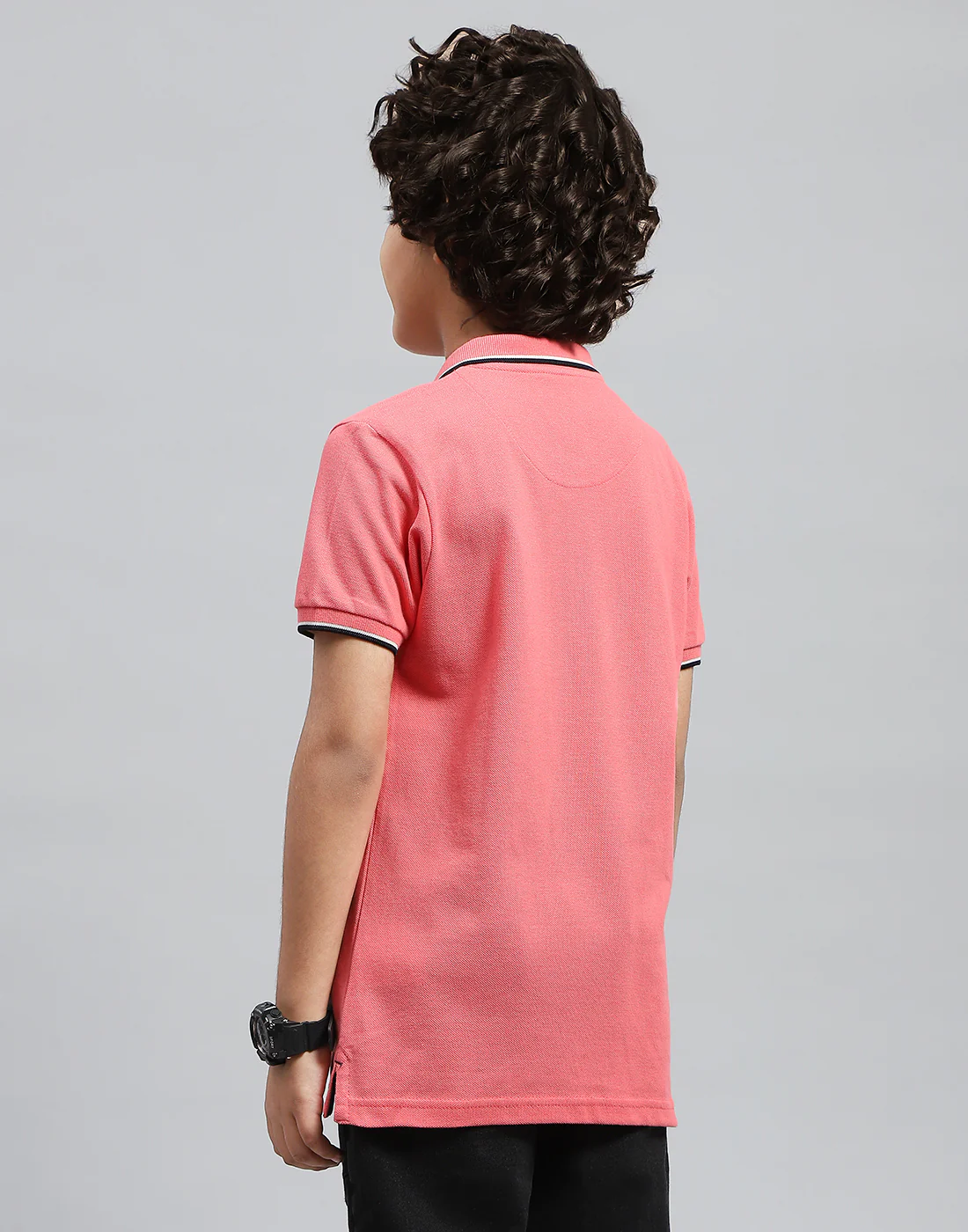 Boys Pink Solid Polo Collar Half Sleeve T-Shirt - Image 5