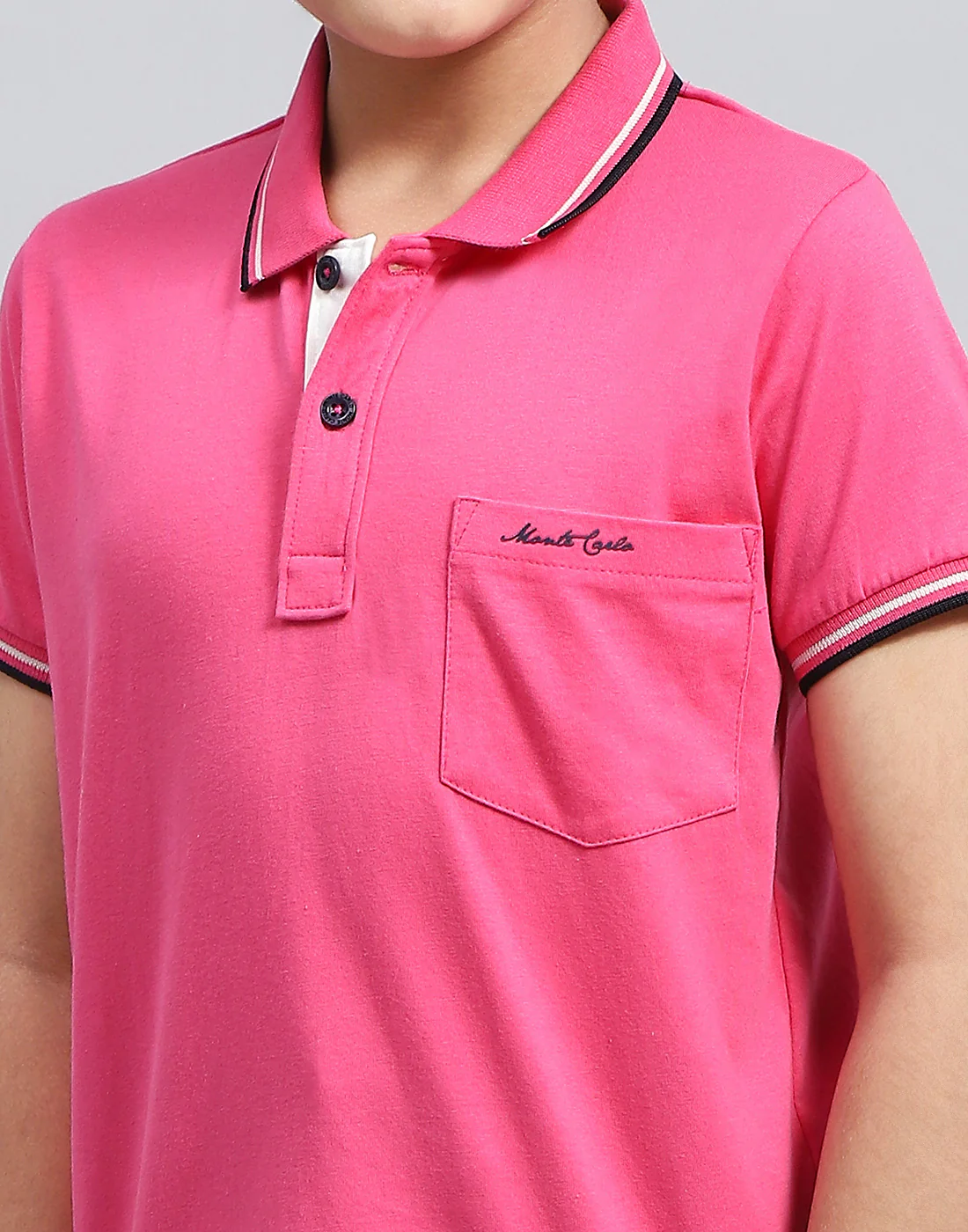 Boys Pink Solid Polo Collar Half Sleeve T-Shirt - Image 7