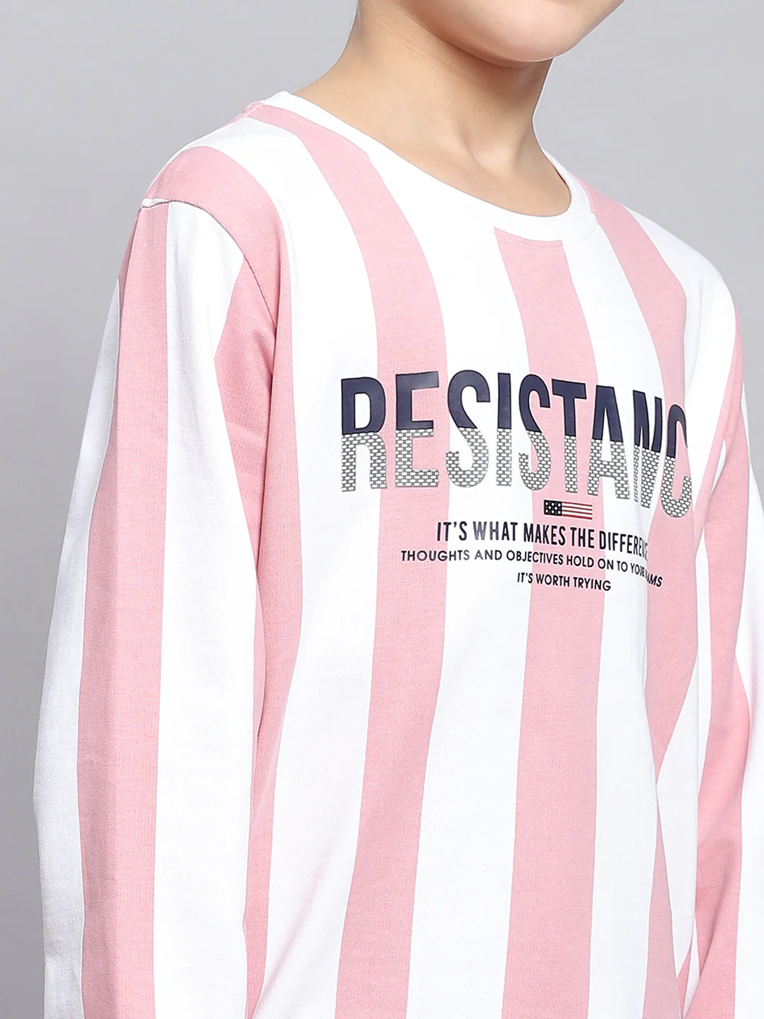 Boys Pink Stripe Round Neck Full Sleeve Sweatshirt - Image 6