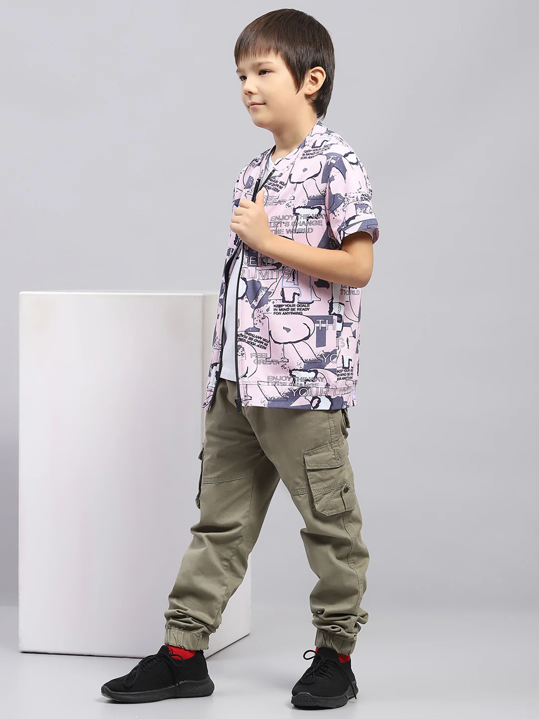 Boys Pink & White Printed Round Neck Half Sleeve Pack of T-Shirt & Shirt - Image 2