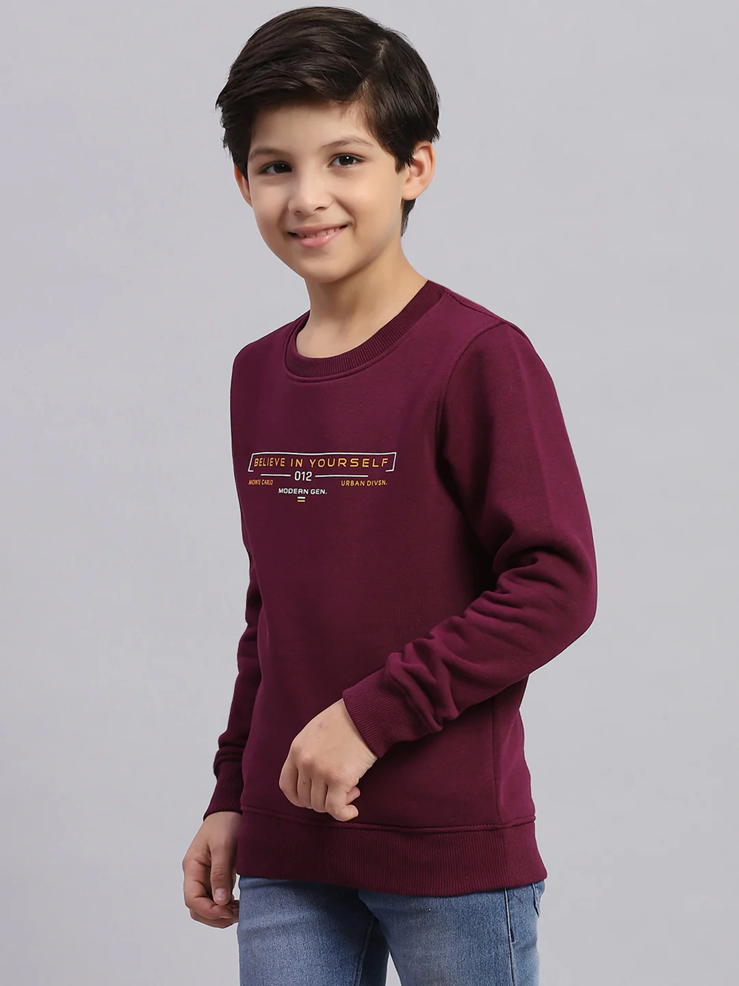 Boys Purple Printed Round Neck Full Sleeve Sweatshirt - Image 3