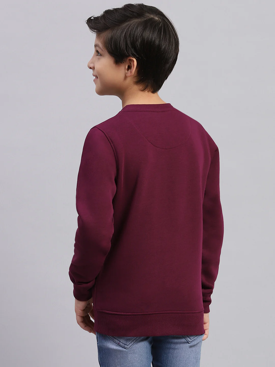 Boys Purple Printed Round Neck Full Sleeve Sweatshirt - Image 5