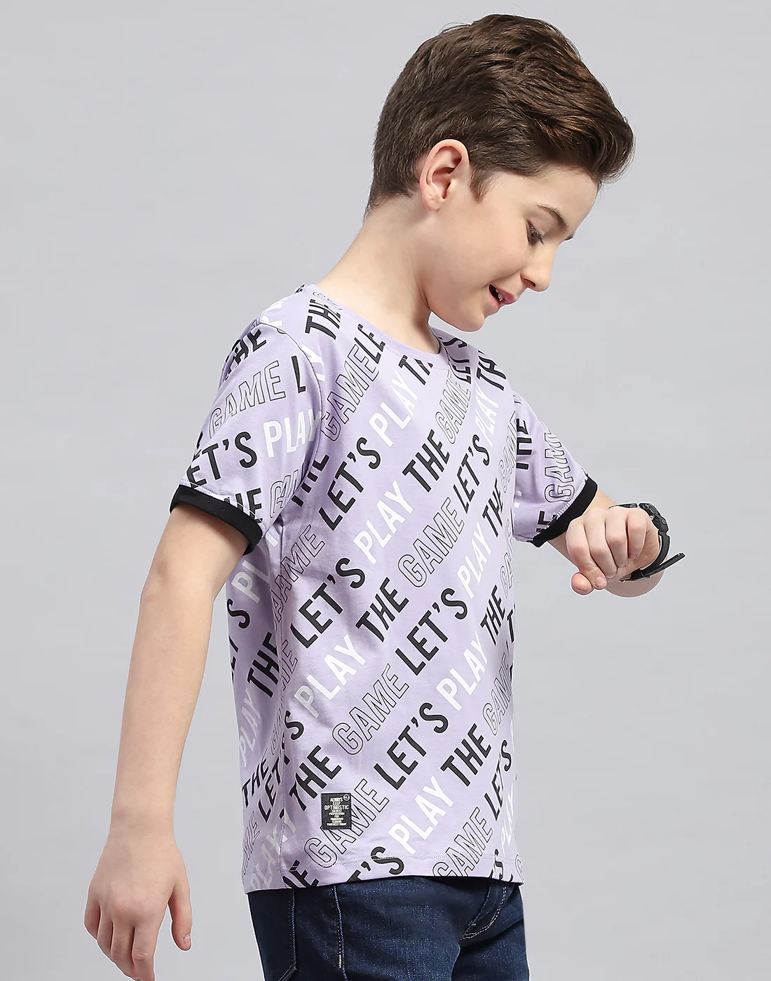 Boys Purple Printed Round Neck Half Sleeve T-Shirt - Image 4