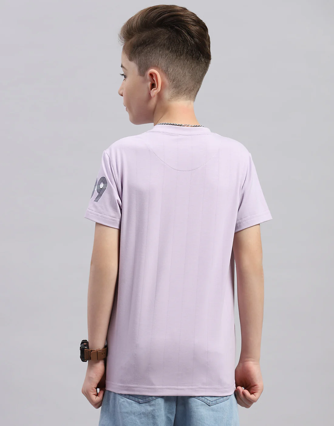 Boys Purple Printed Round Neck Half Sleeve T-Shirt - Image 5