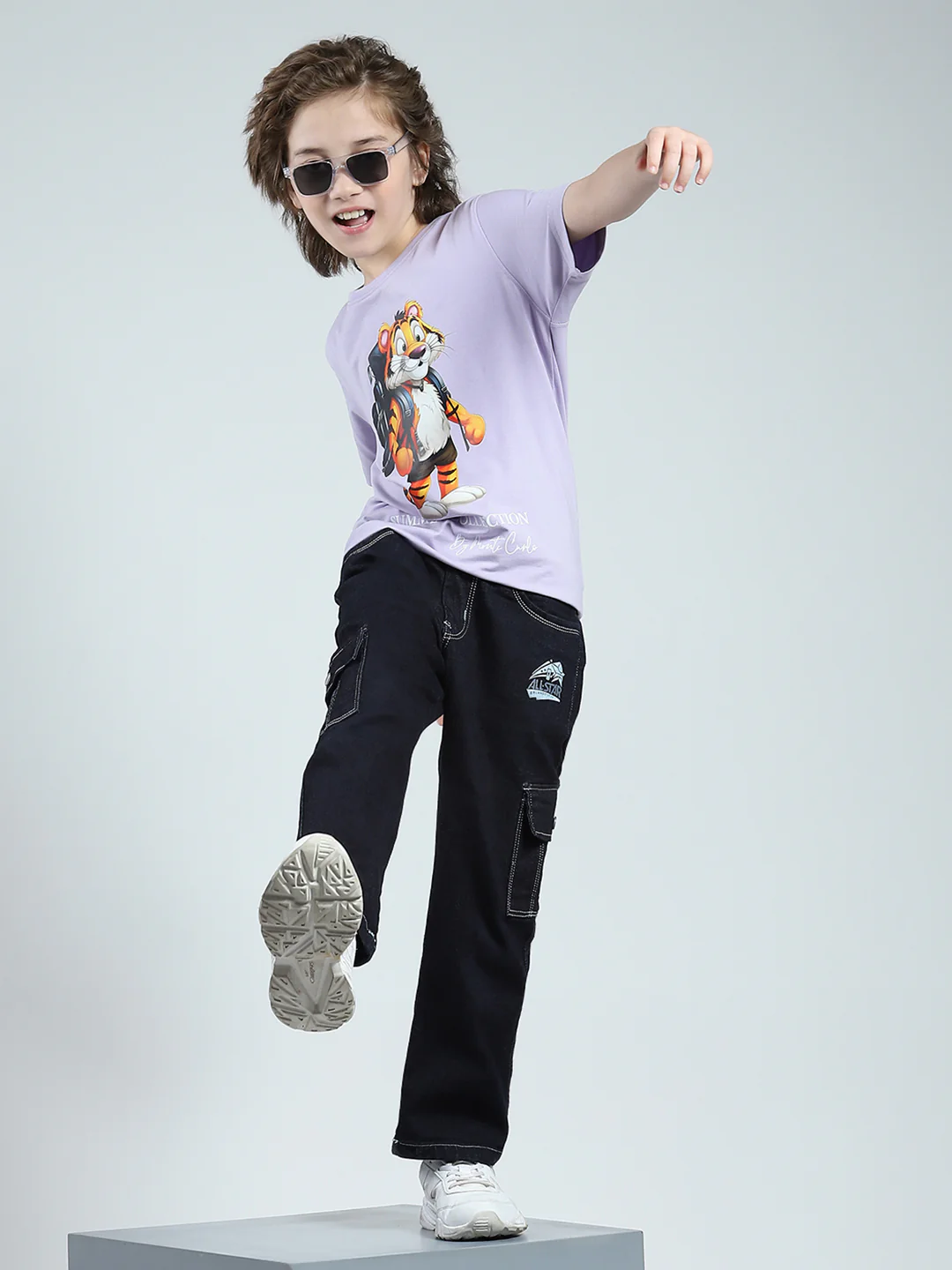 Boys Purple Printed Round Neck Half Sleeve T-Shirt - Image 2