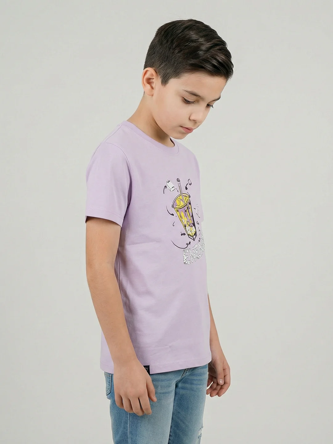 Boys Purple Printed Round Neck Half Sleeve T-Shirt - Image 2