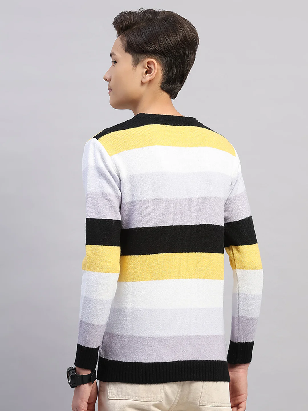Boys Purple Stripe Round Neck Full Sleeve Pullover - Image 5