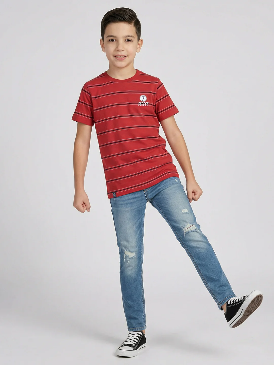 Boys Red, Beige & Navy Blue Printed Round Neck Half Sleeve T-Shirt (Pack of 3) - Image 12
