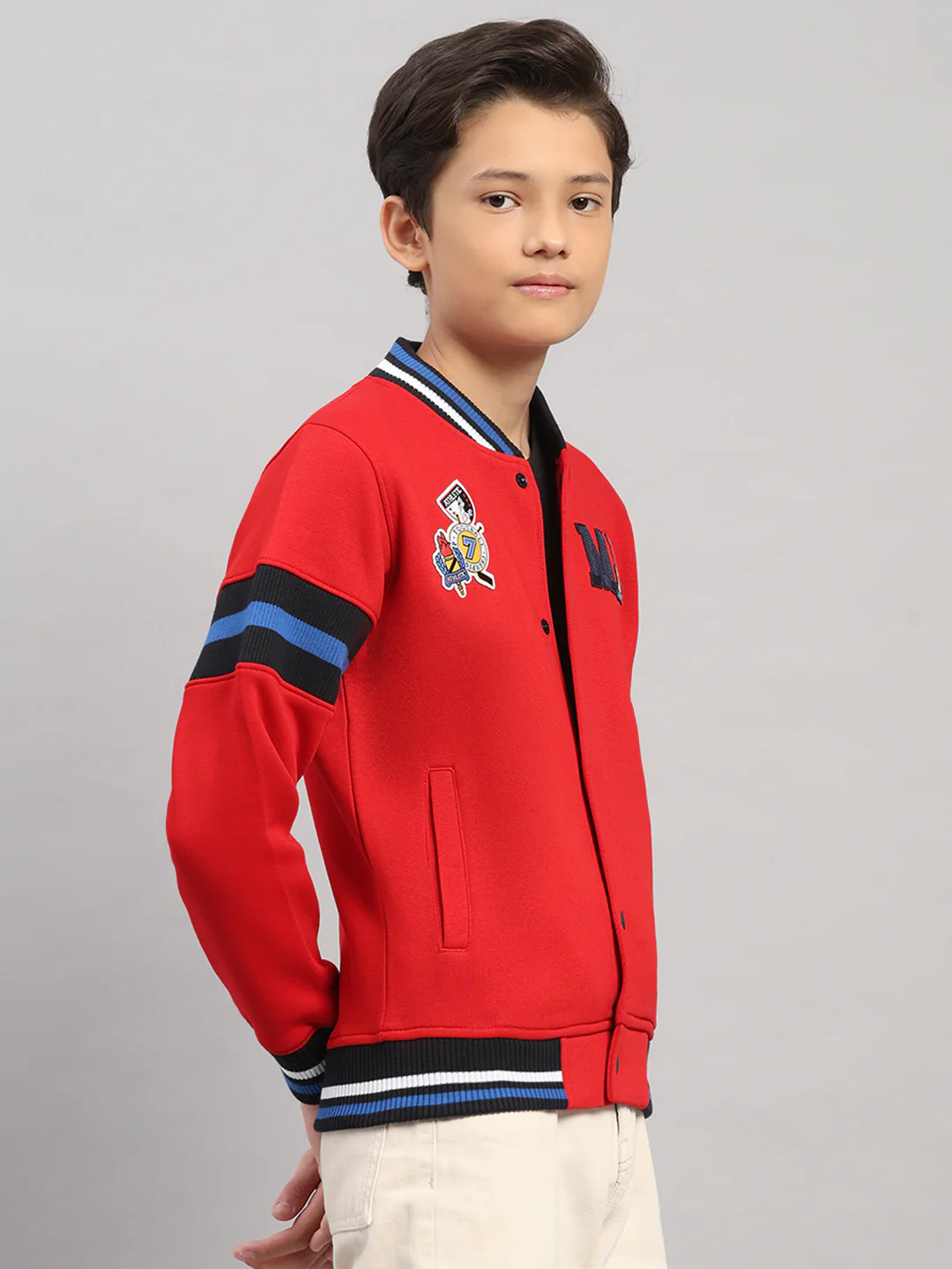 Boys Red Embroidered Round Neck Full Sleeve Sweatshirt - Image 4