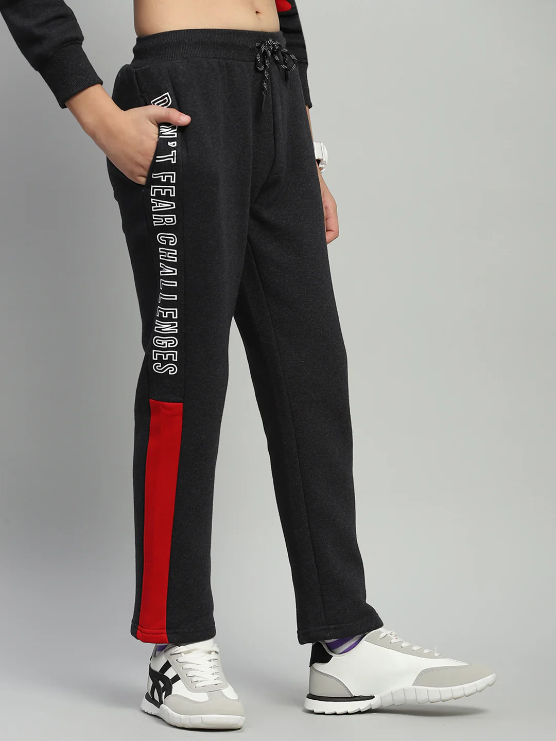 Boys Red & Grey Printed Hooded Full Sleeve Tracksuit - Image 7