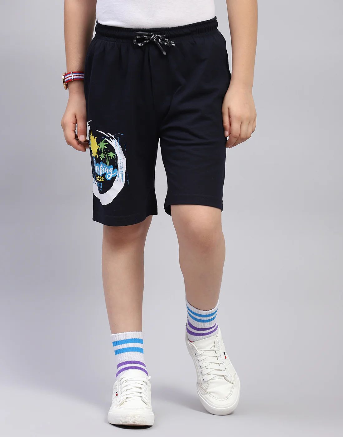 Boys Red & Navy Blue Printed Round Neck Half Sleeve Bermuda Set - Image 6