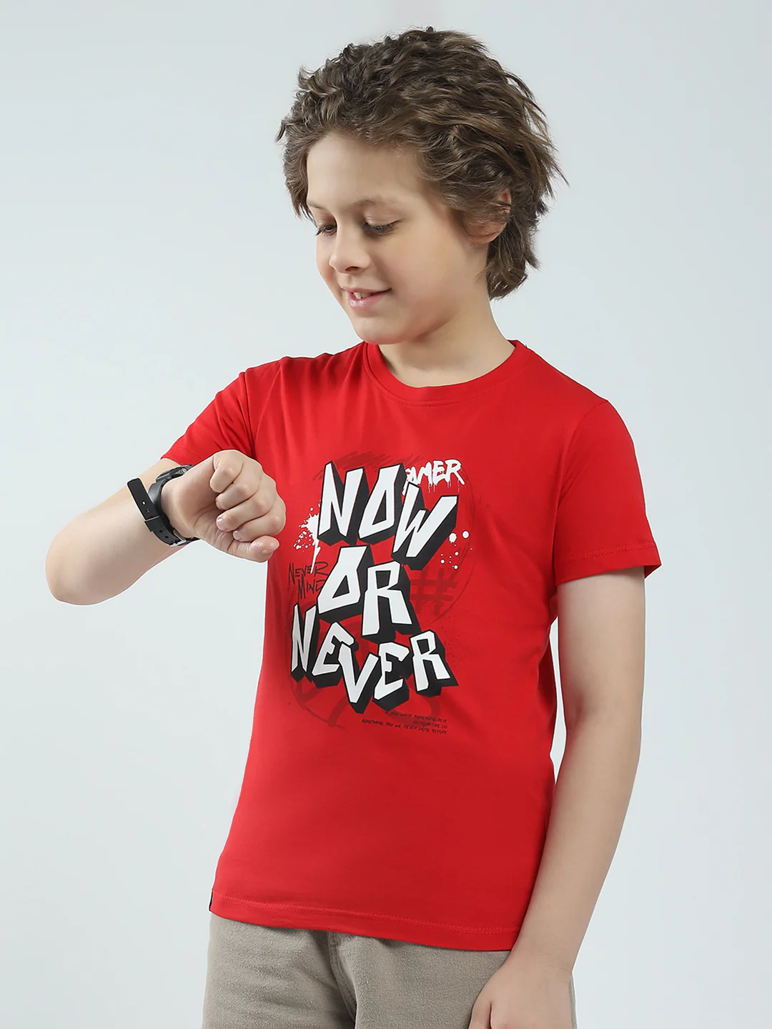 Boys Red & Off White Printed Round Neck Half Sleeve T-Shirt (Pack of 2) - Image 4
