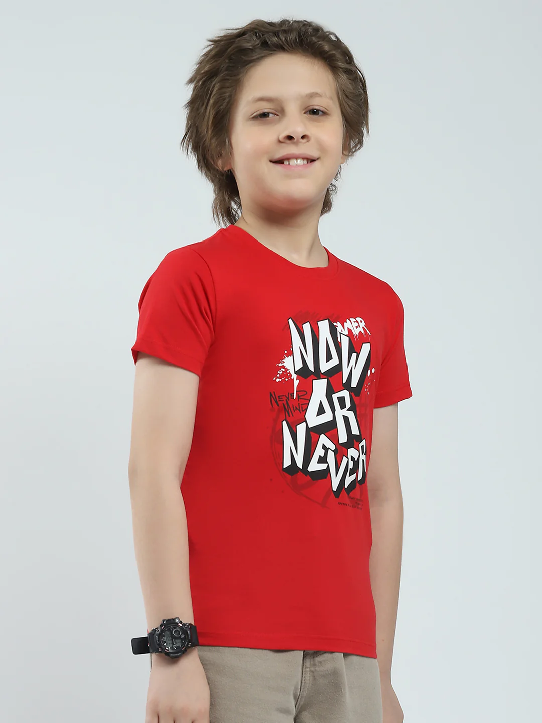 Boys Red & Off White Printed Round Neck Half Sleeve T-Shirt (Pack of 2) - Image 5