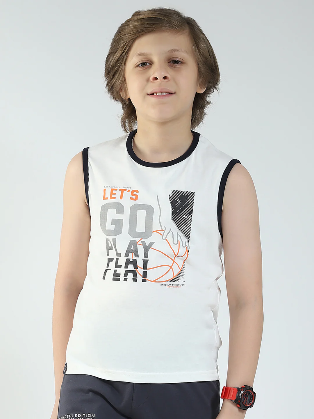 Boys Red & Off White Printed Round Neck Sleeveless T-Shirt (Pack of 2) - Image 7