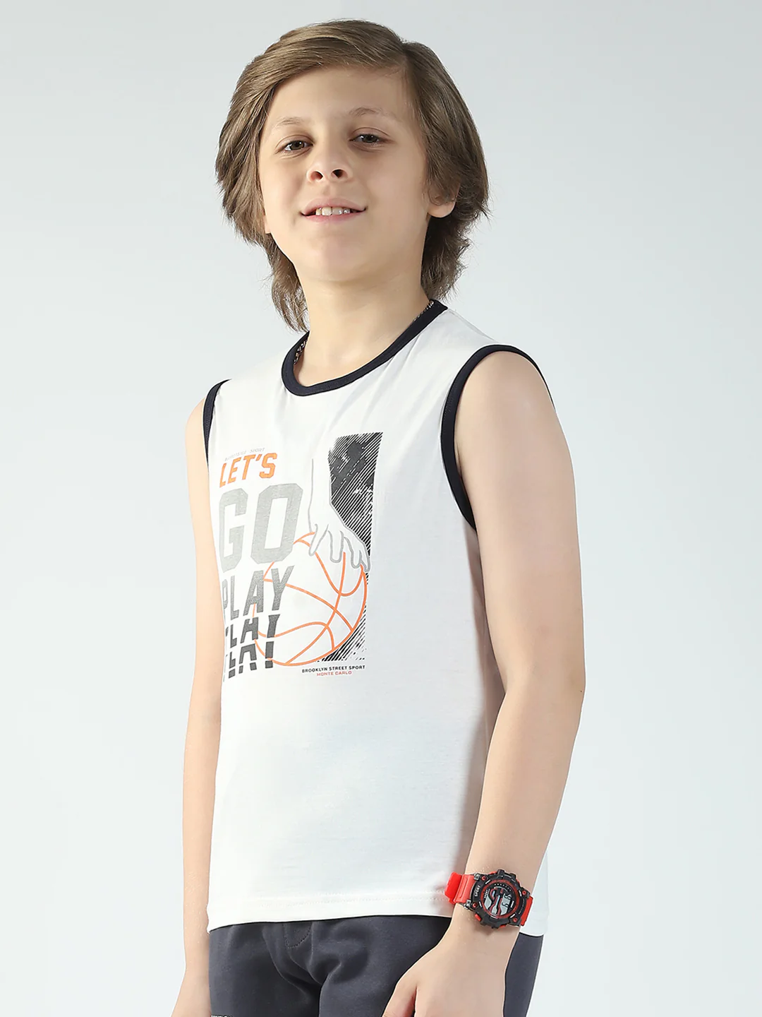 Boys Red & Off White Printed Round Neck Sleeveless T-Shirt (Pack of 2) - Image 8