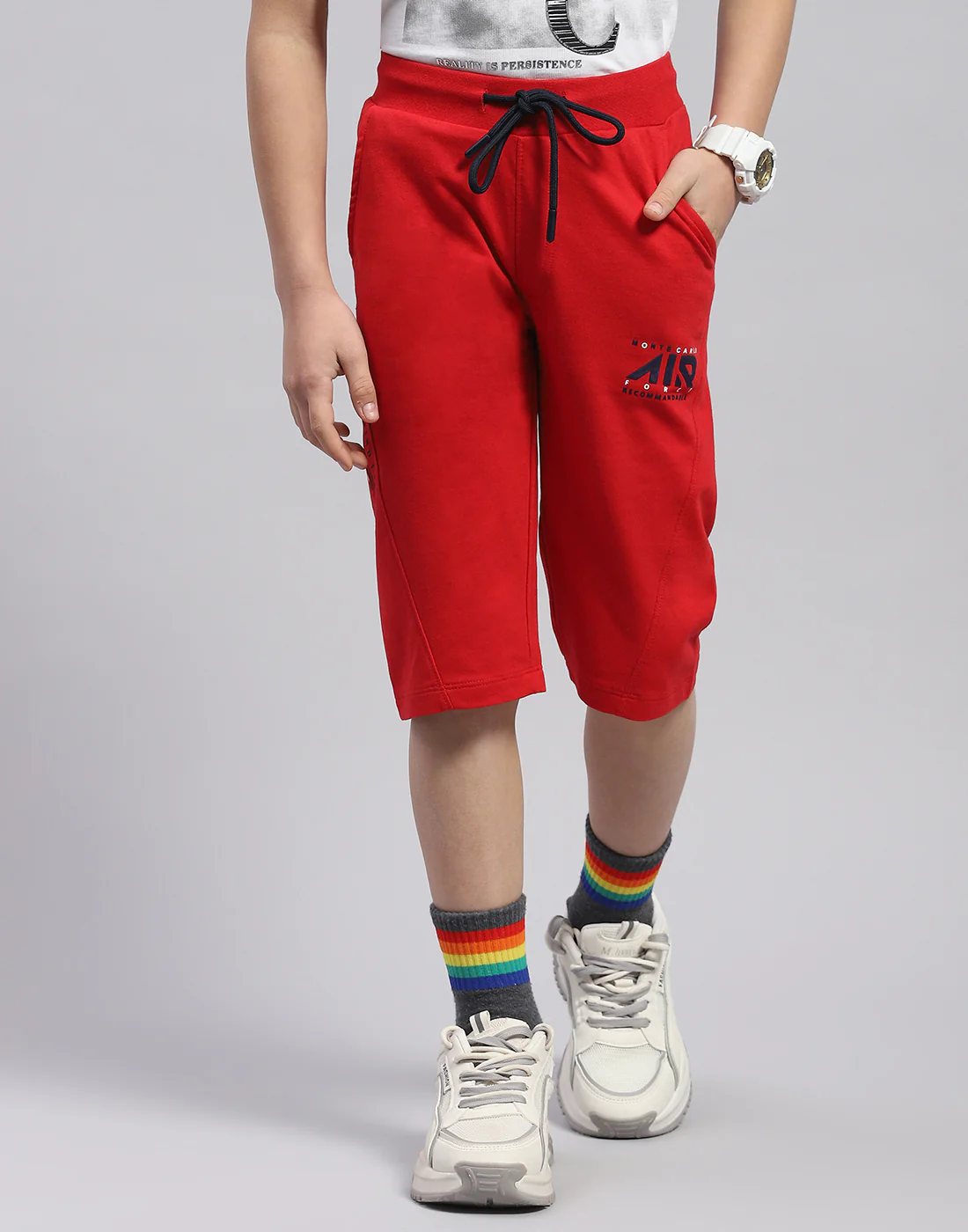 Boys Red Printed Regular Fit Capri - Image 2