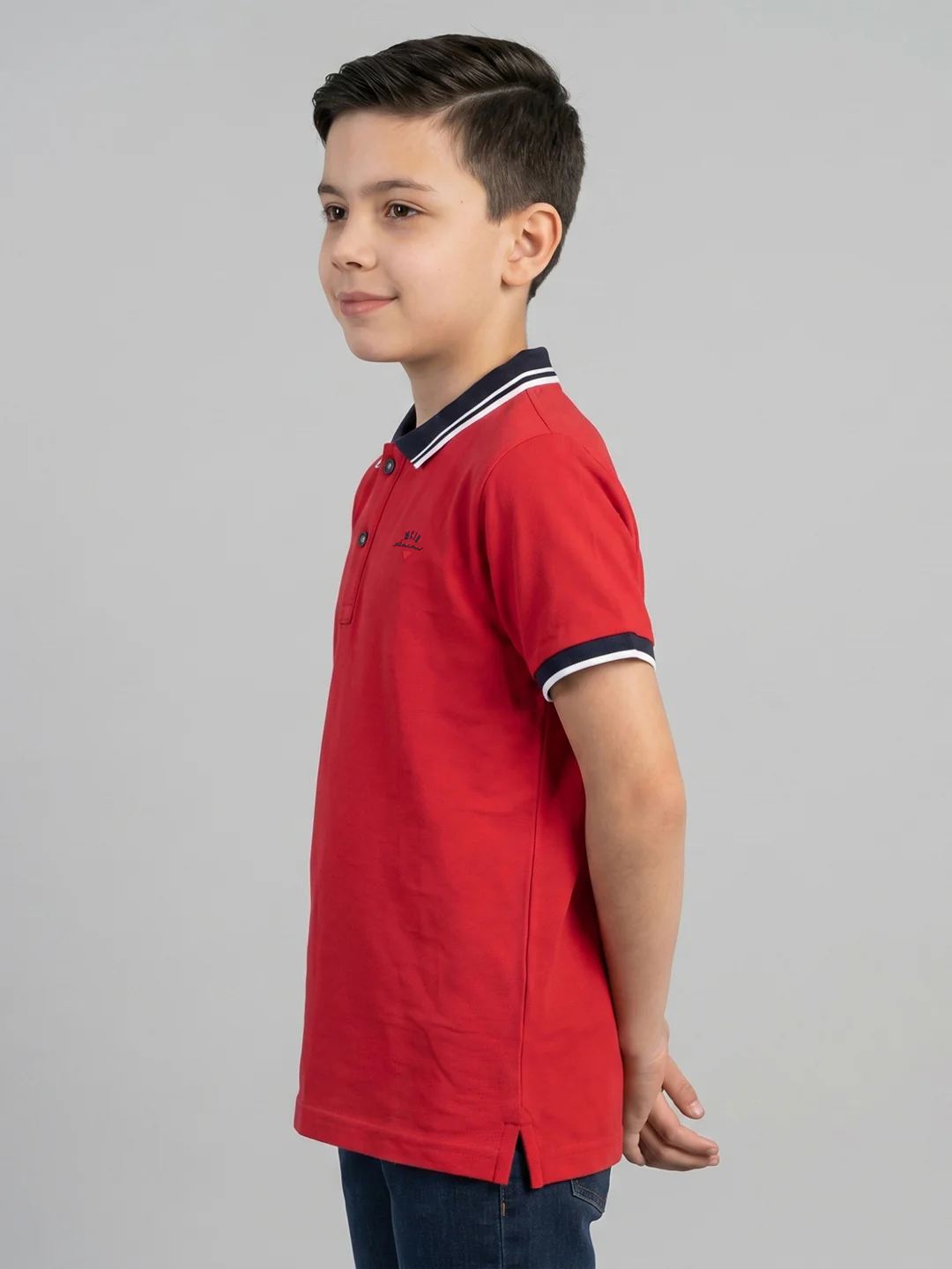Boys Red Printed Collar Half Sleeve T-Shirt - Image 3