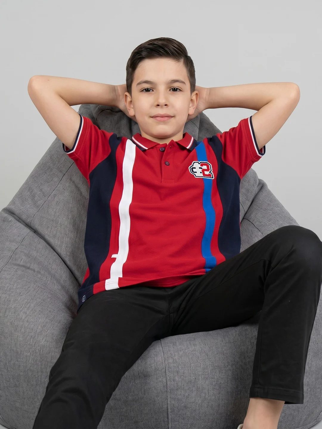 Boys Red Printed Collar Half Sleeve T-Shirt - Image 4