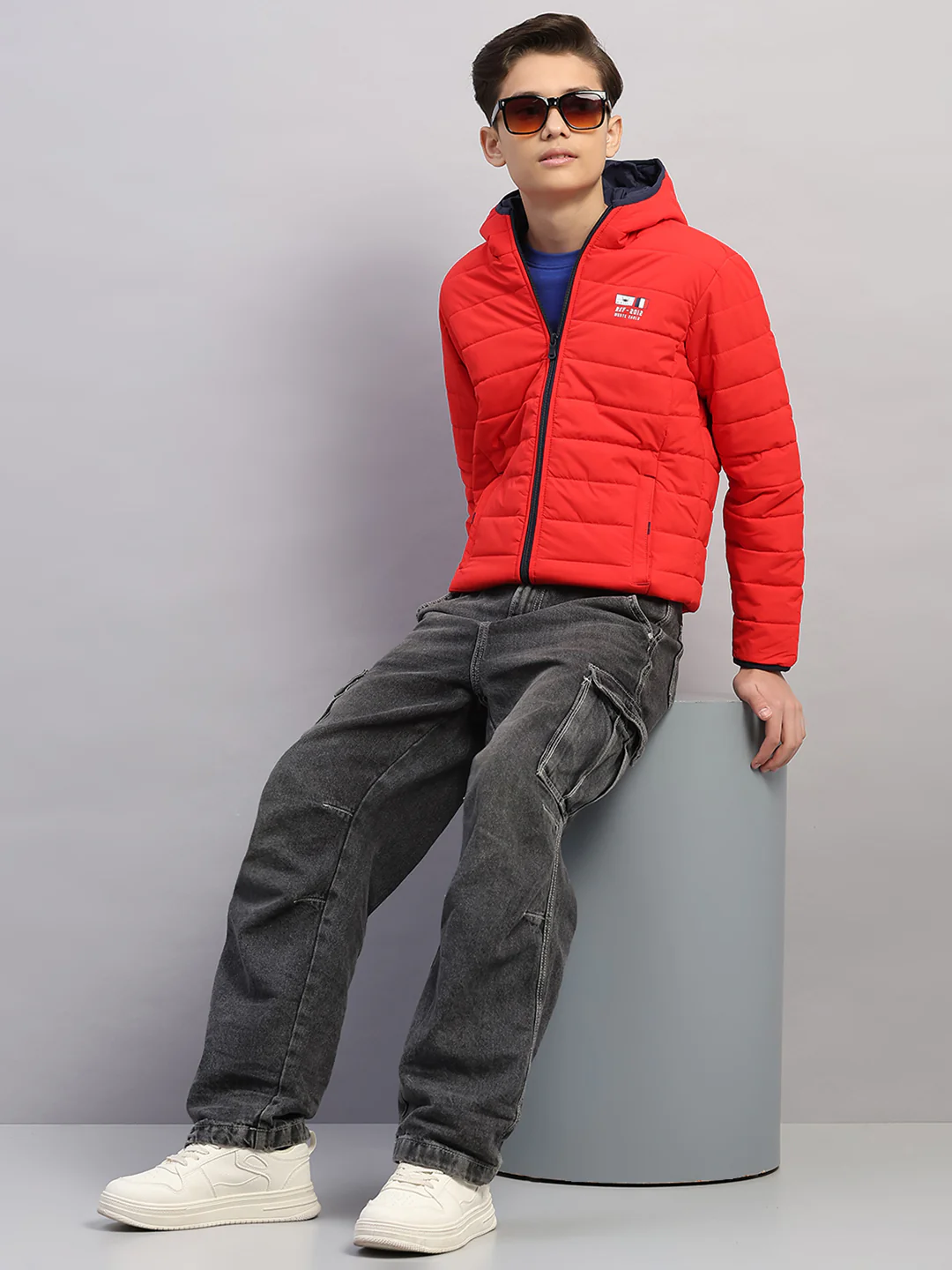 Boys Red Printed Hooded Full Sleeve Jacket - Image 2