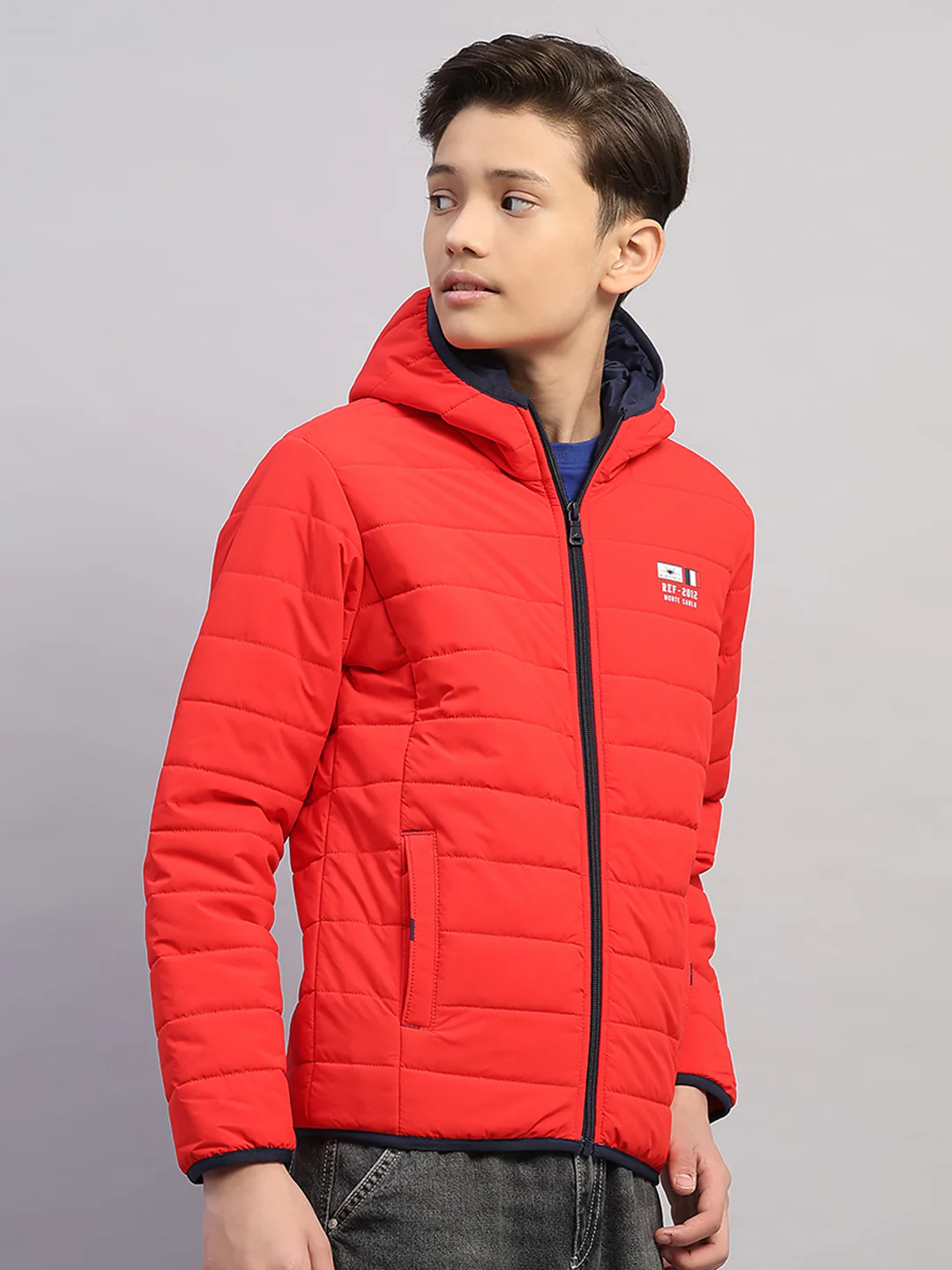 Boys Red Printed Hooded Full Sleeve Jacket - Image 4