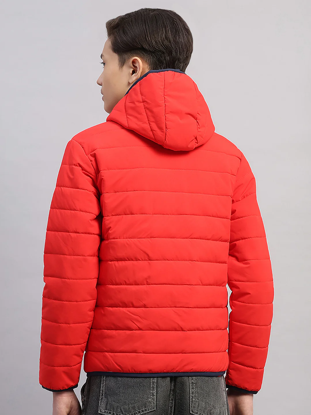 Boys Red Printed Hooded Full Sleeve Jacket - Image 5