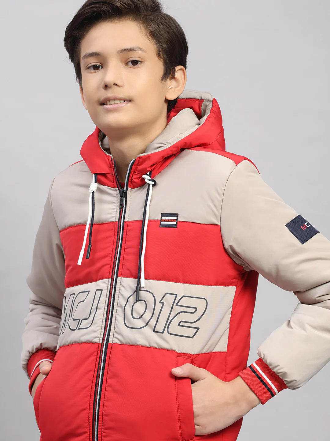 Boys Red Printed Hooded Full Sleeve Jacket - Image 6