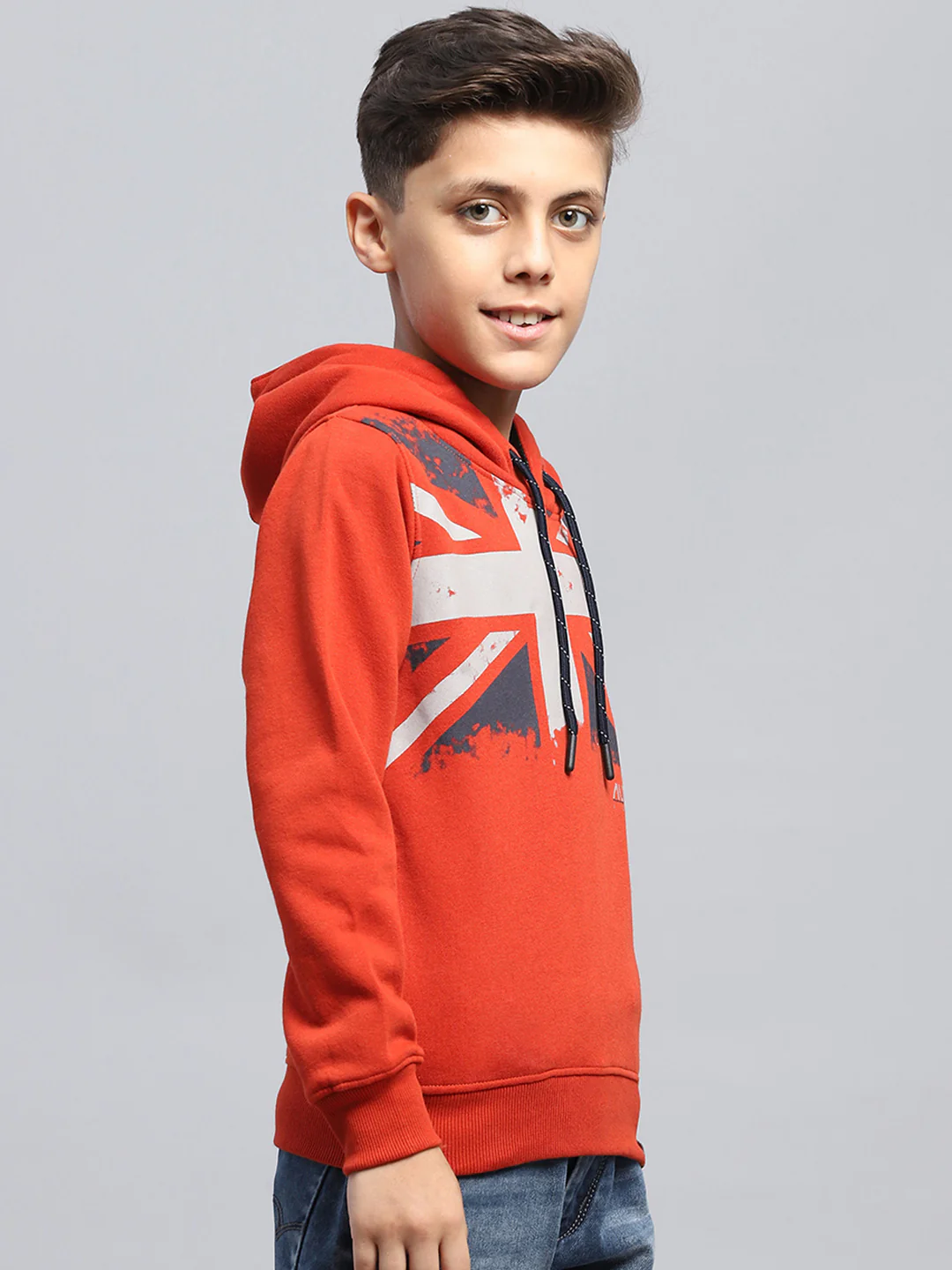Boys Red Printed Hooded Full Sleeve Sweatshirt - Image 4