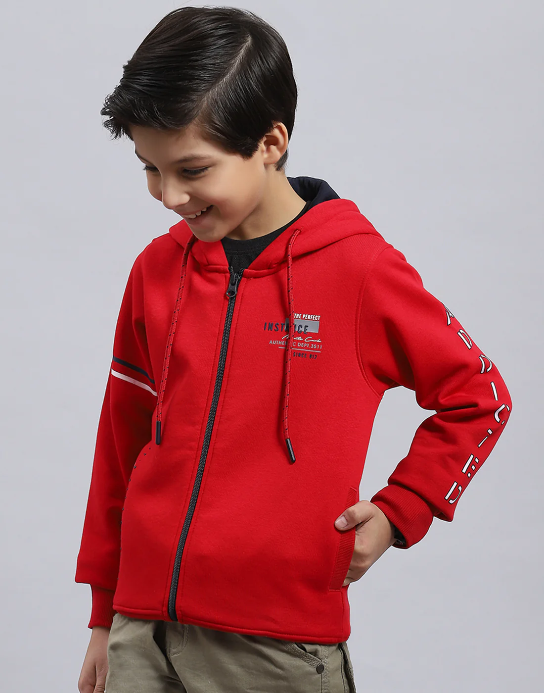Boys Red Printed Hooded Full Sleeve Sweatshirt - Image 4