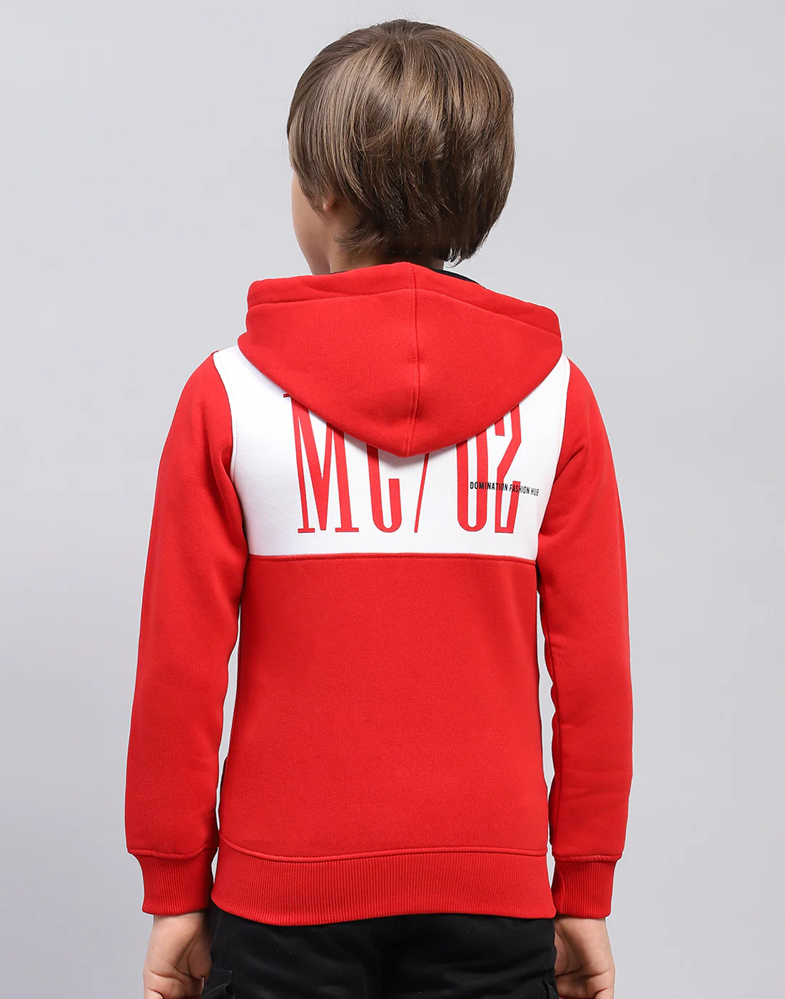 Boys Red Printed Hooded Full Sleeve Sweatshirt - Image 5