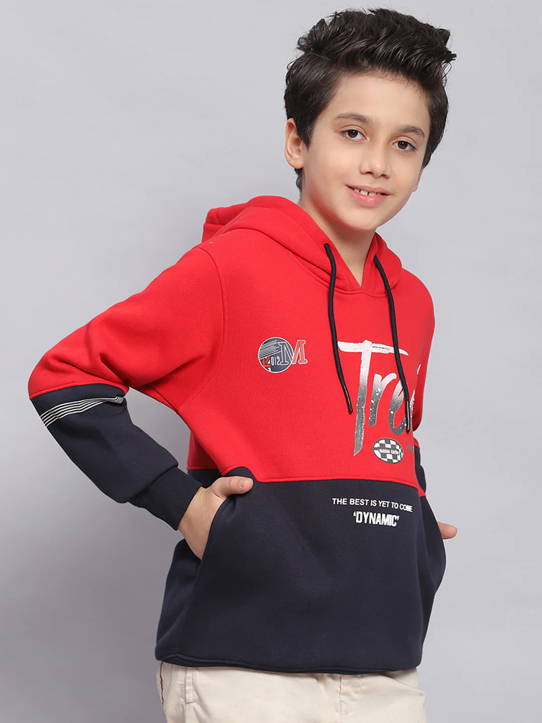 Boys Red Printed Hooded Full Sleeve Sweatshirt - Image 4