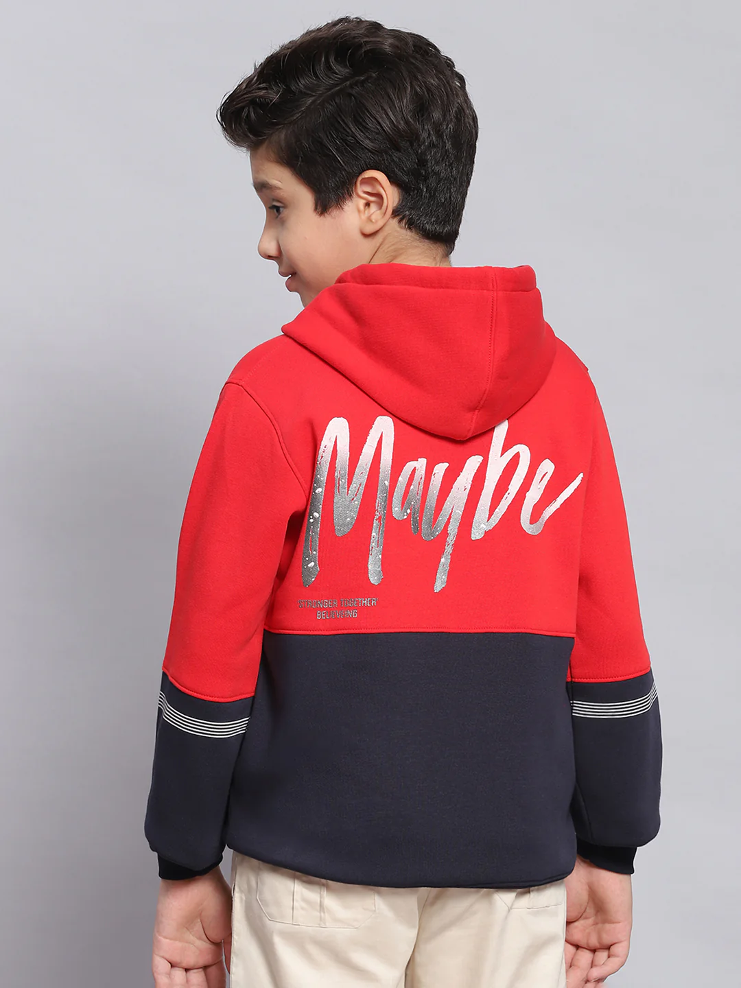 Boys Red Printed Hooded Full Sleeve Sweatshirt - Image 5