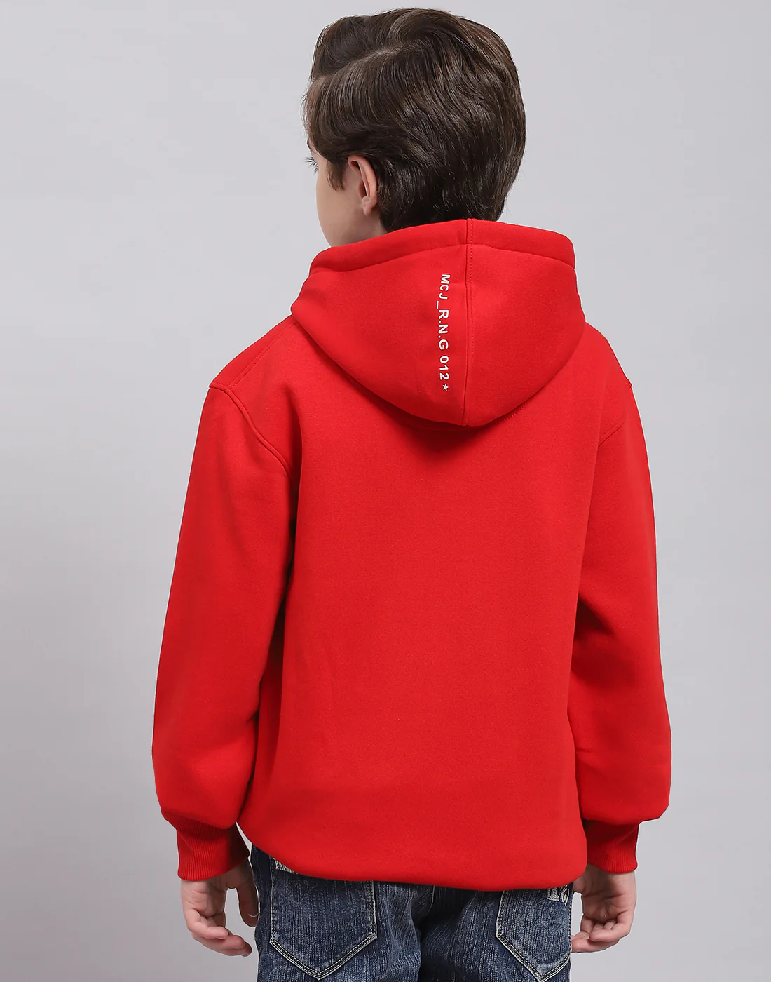 Boys Red Printed Hooded Full Sleeve Sweatshirt - Image 5
