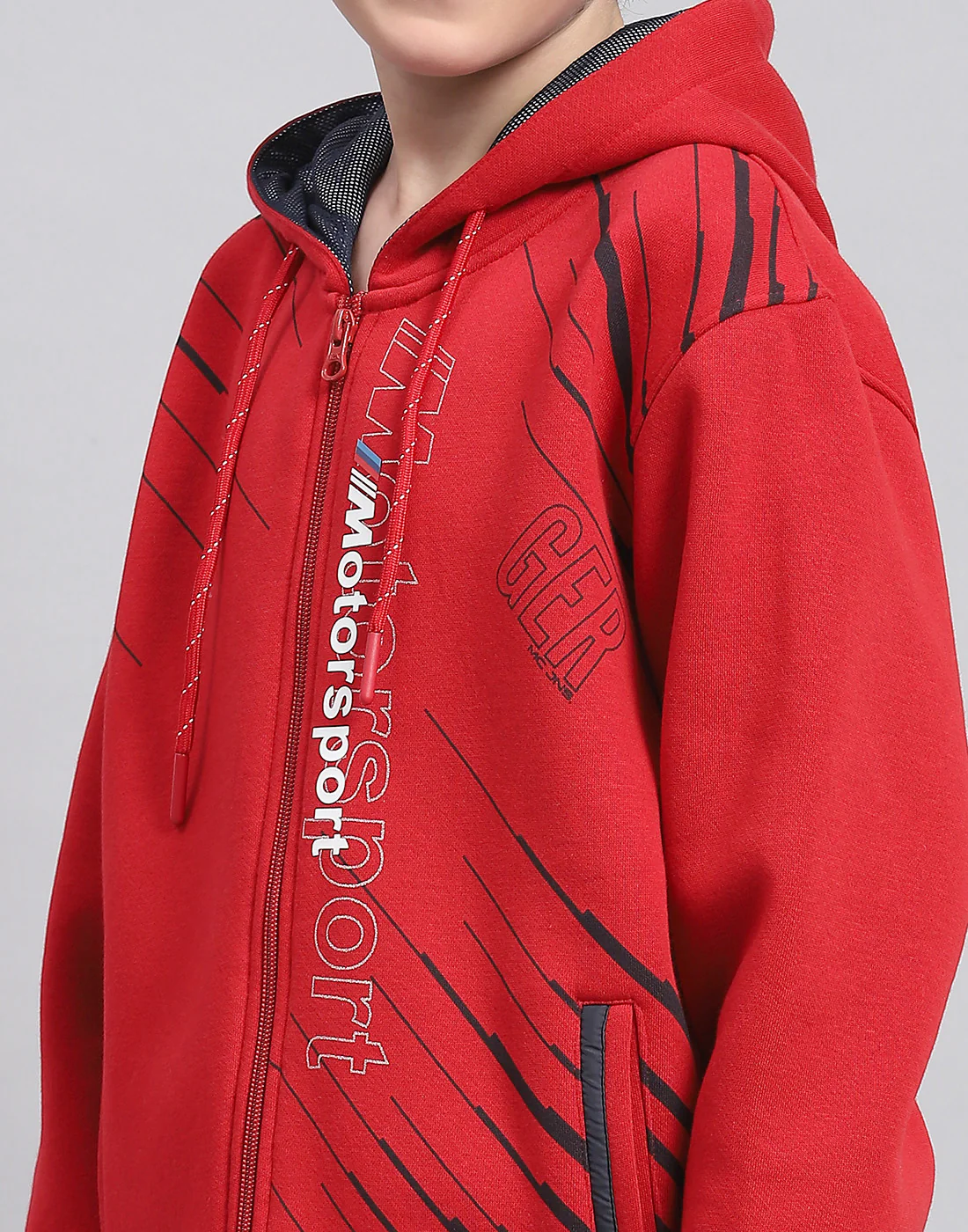 Boys Red Printed Hooded Full Sleeve Sweatshirt - Image 6