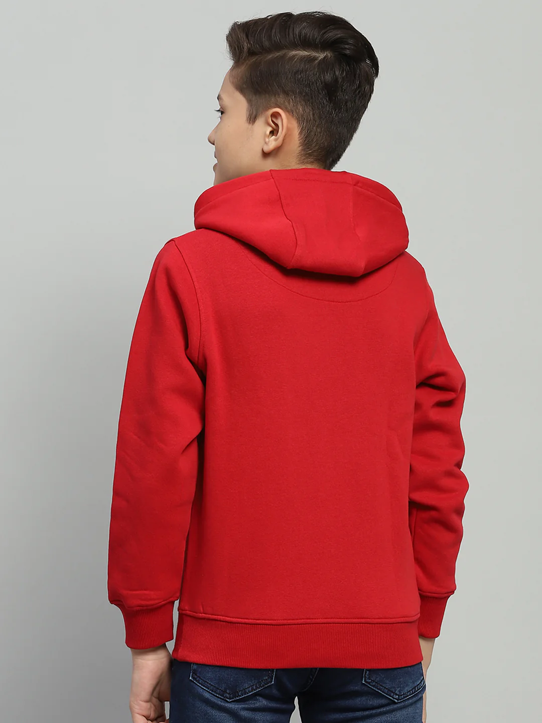 Boys Red Printed Hooded Full Sleeve Sweatshirt - Image 5