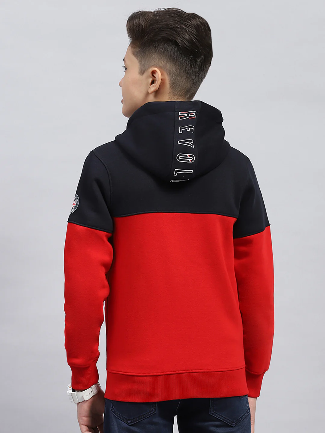 Boys Red Printed Hooded Full Sleeve Sweatshirt - Image 5