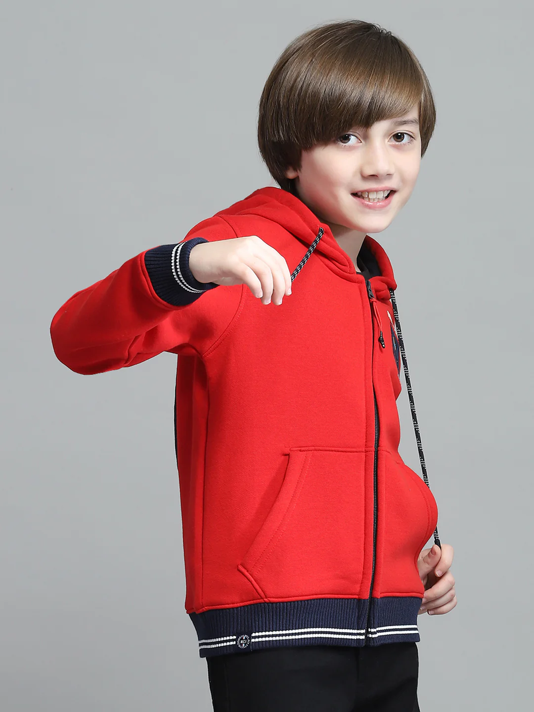 Boys Red Printed Hooded Full Sleeve Sweatshirt - Image 4