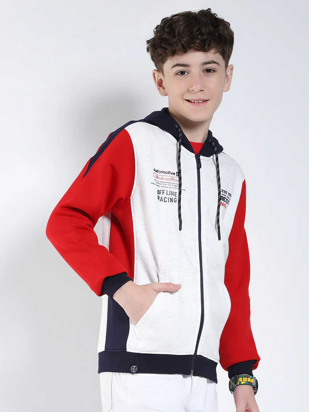 Boys Red Printed Hooded Full Sleeve Sweatshirt - Image 4
