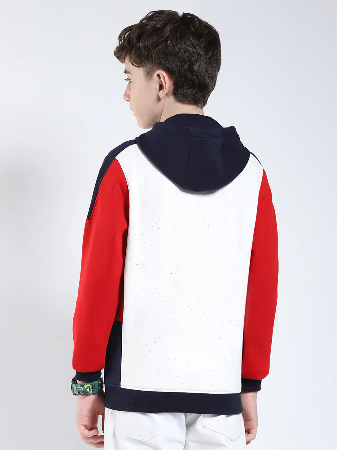 Boys Red Printed Hooded Full Sleeve Sweatshirt - Image 5