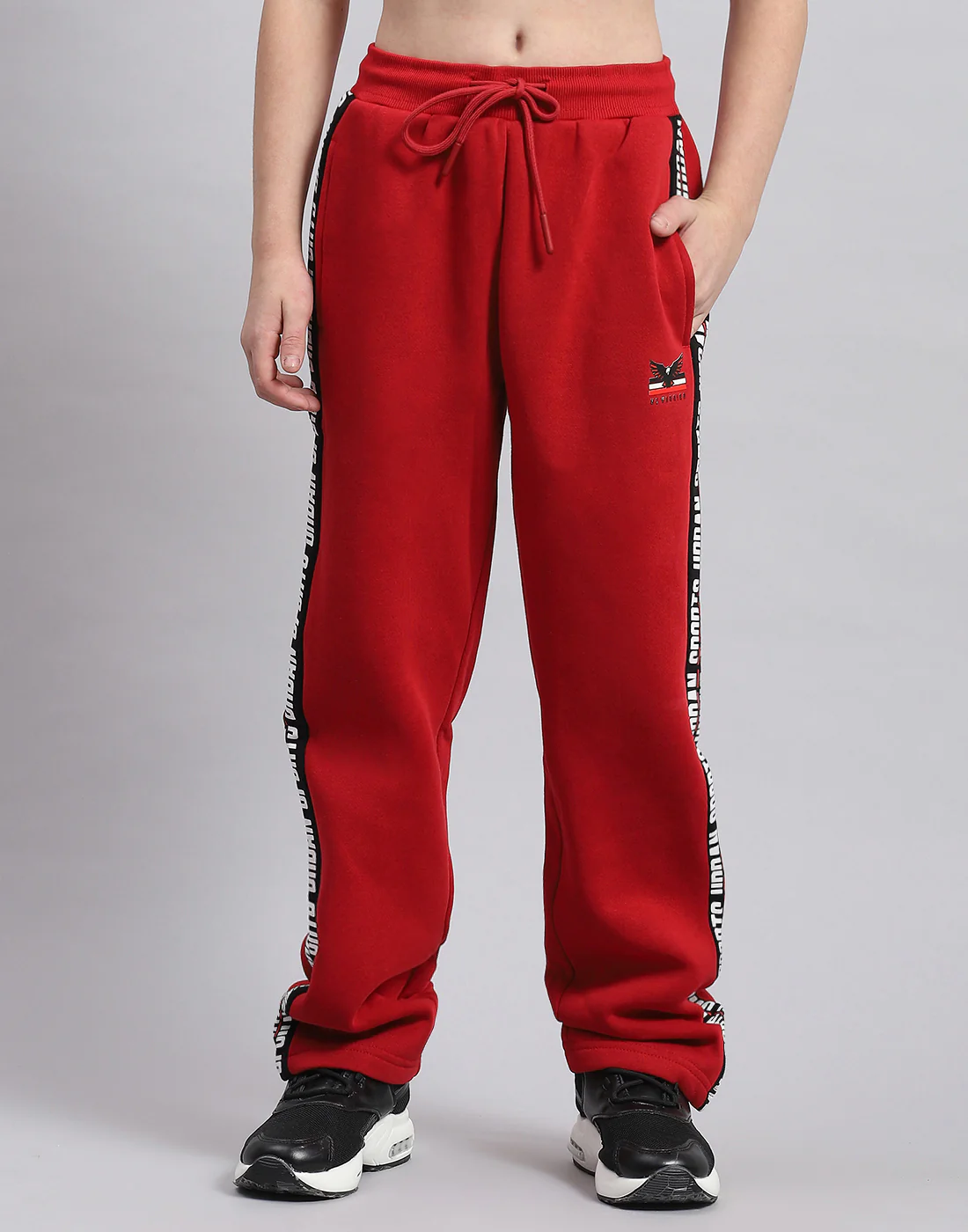 Boys Red Printed Hooded Full Sleeve Tracksuit - Image 6