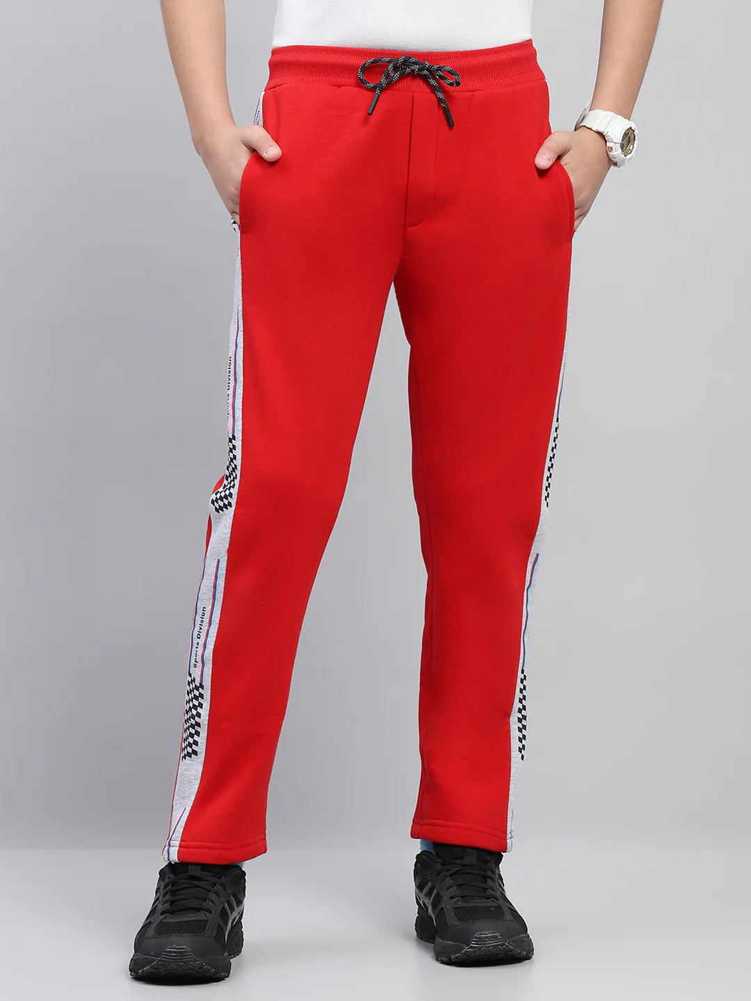 Boys Red Printed Hooded Full Sleeve Tracksuit - Image 8