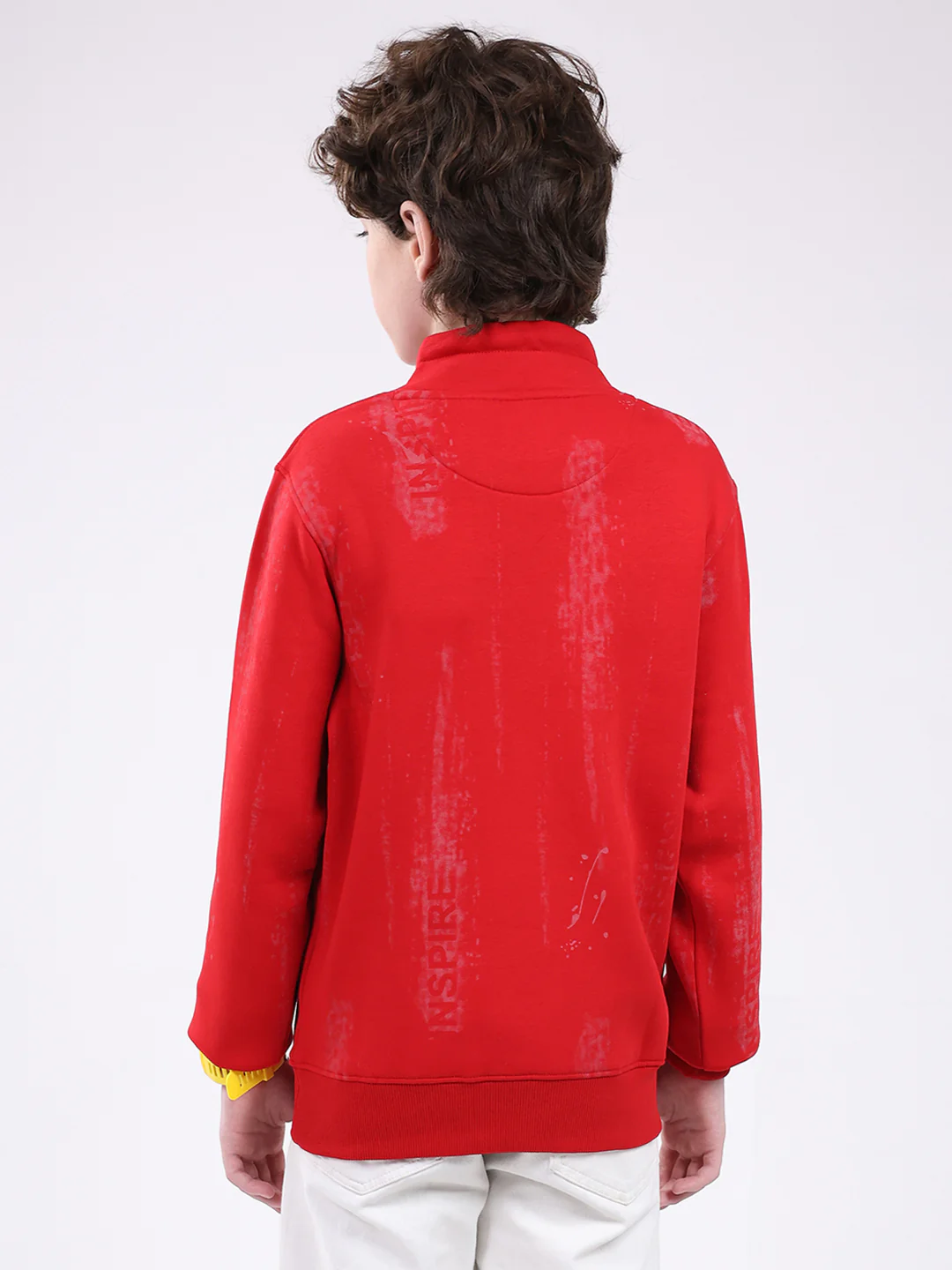 Boys Red Printed Mock Neck Full Sleeve Sweatshirt - Image 5