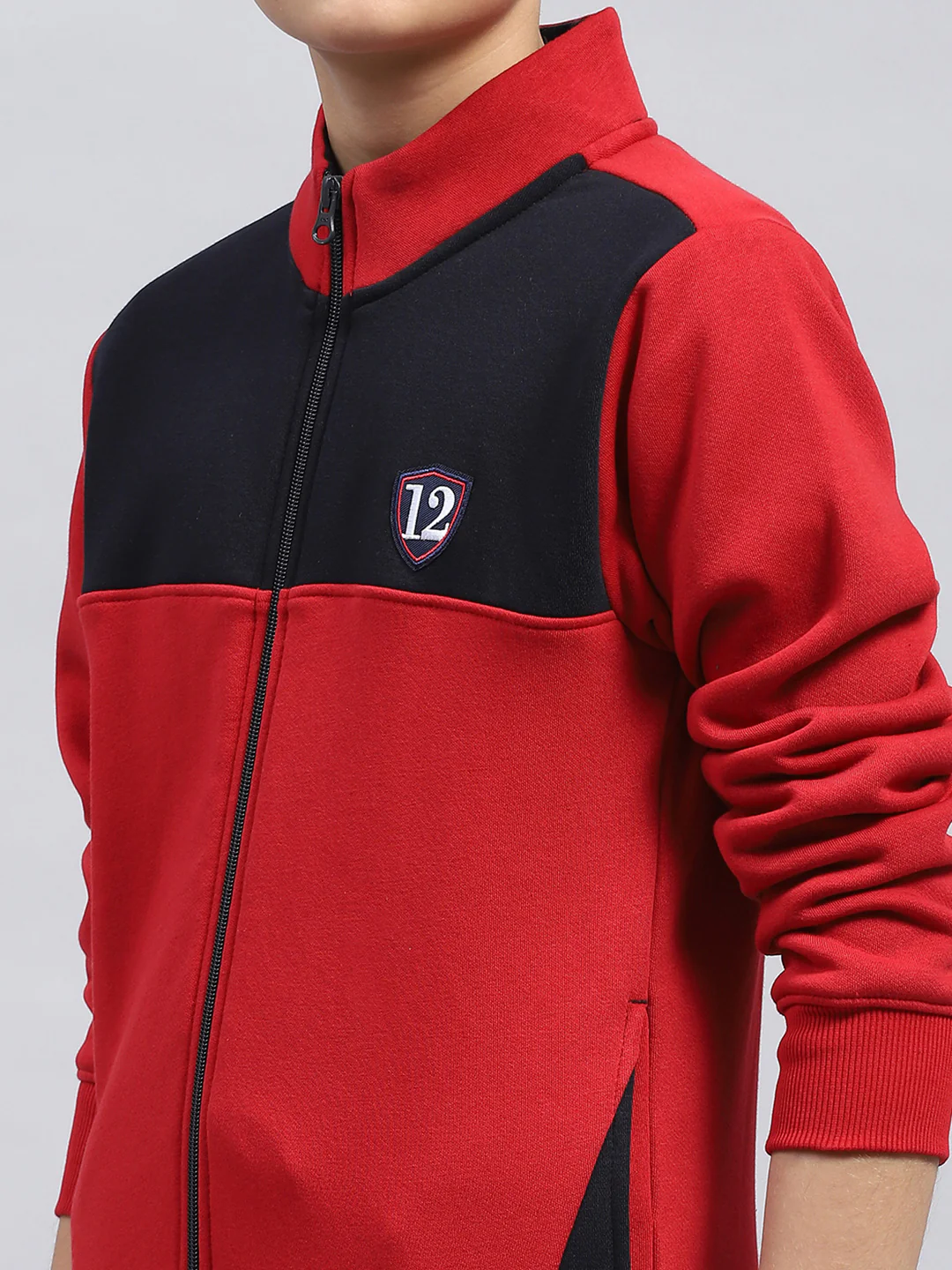 Boys Red Printed Mock Neck Full Sleeve Tracksuit - Image 6