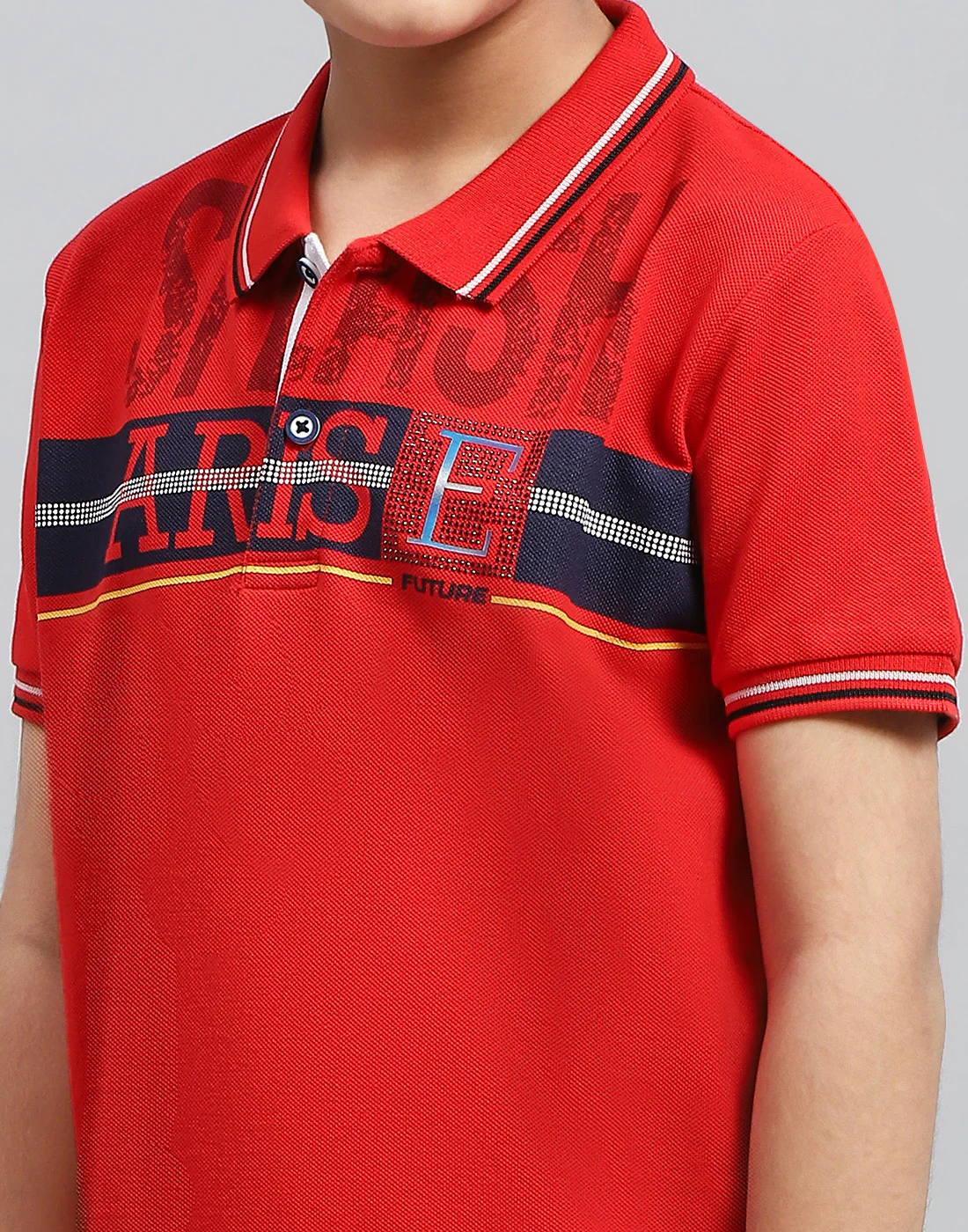 Boys Red Printed Polo Collar Half Sleeve T-Shirt - Image 8