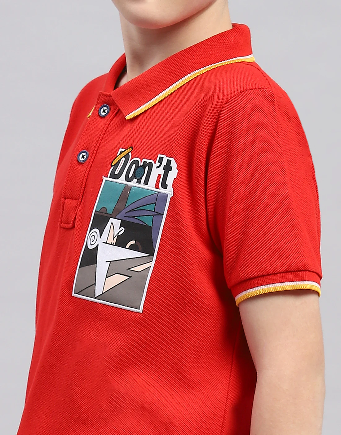 Boys Red Printed Polo Collar Half Sleeve T-Shirt - Image 7