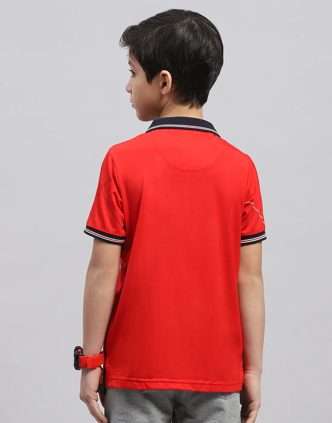 Boys Red Printed Polo Collar Half Sleeve T-Shirt - Image 5