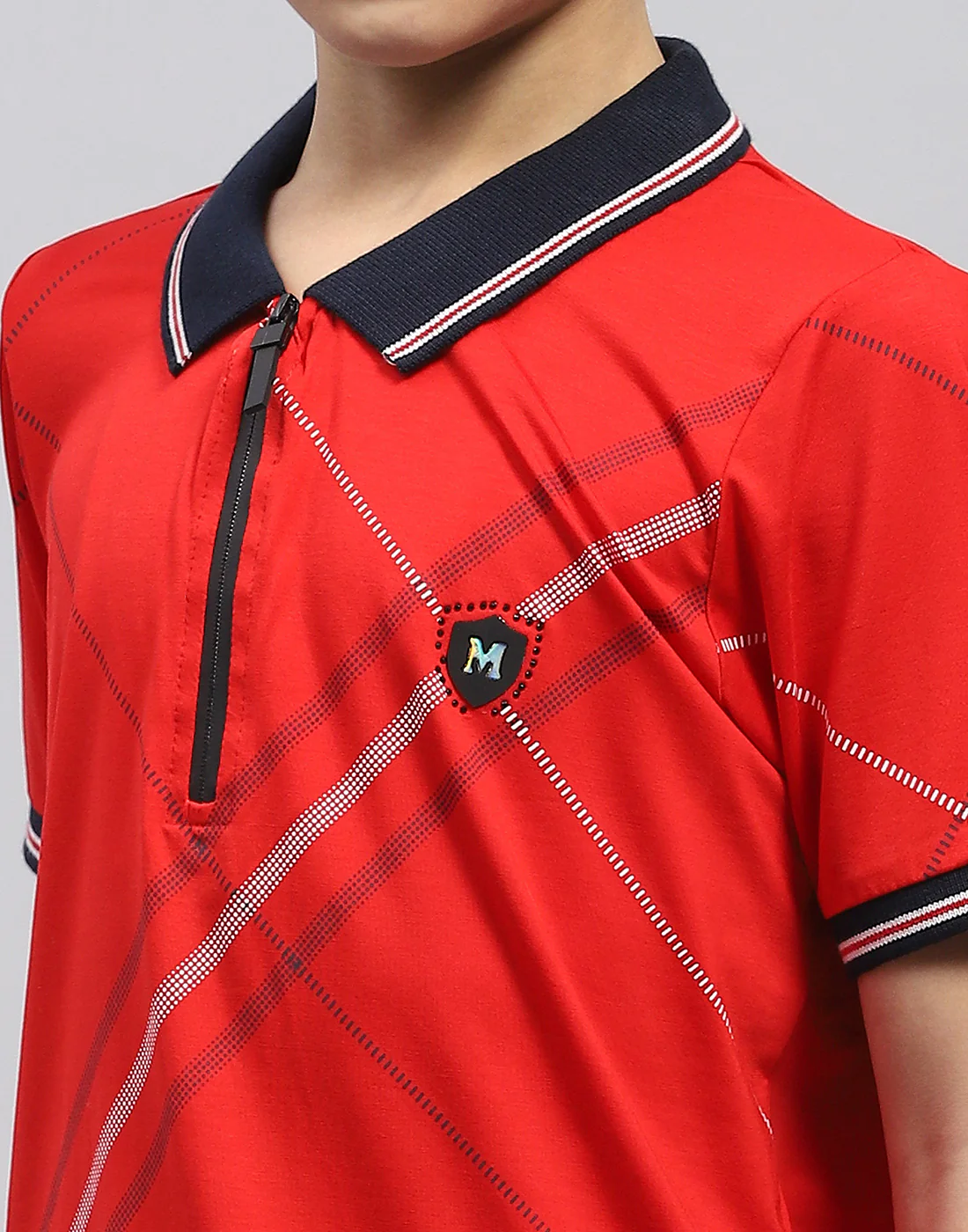 Boys Red Printed Polo Collar Half Sleeve T-Shirt - Image 6