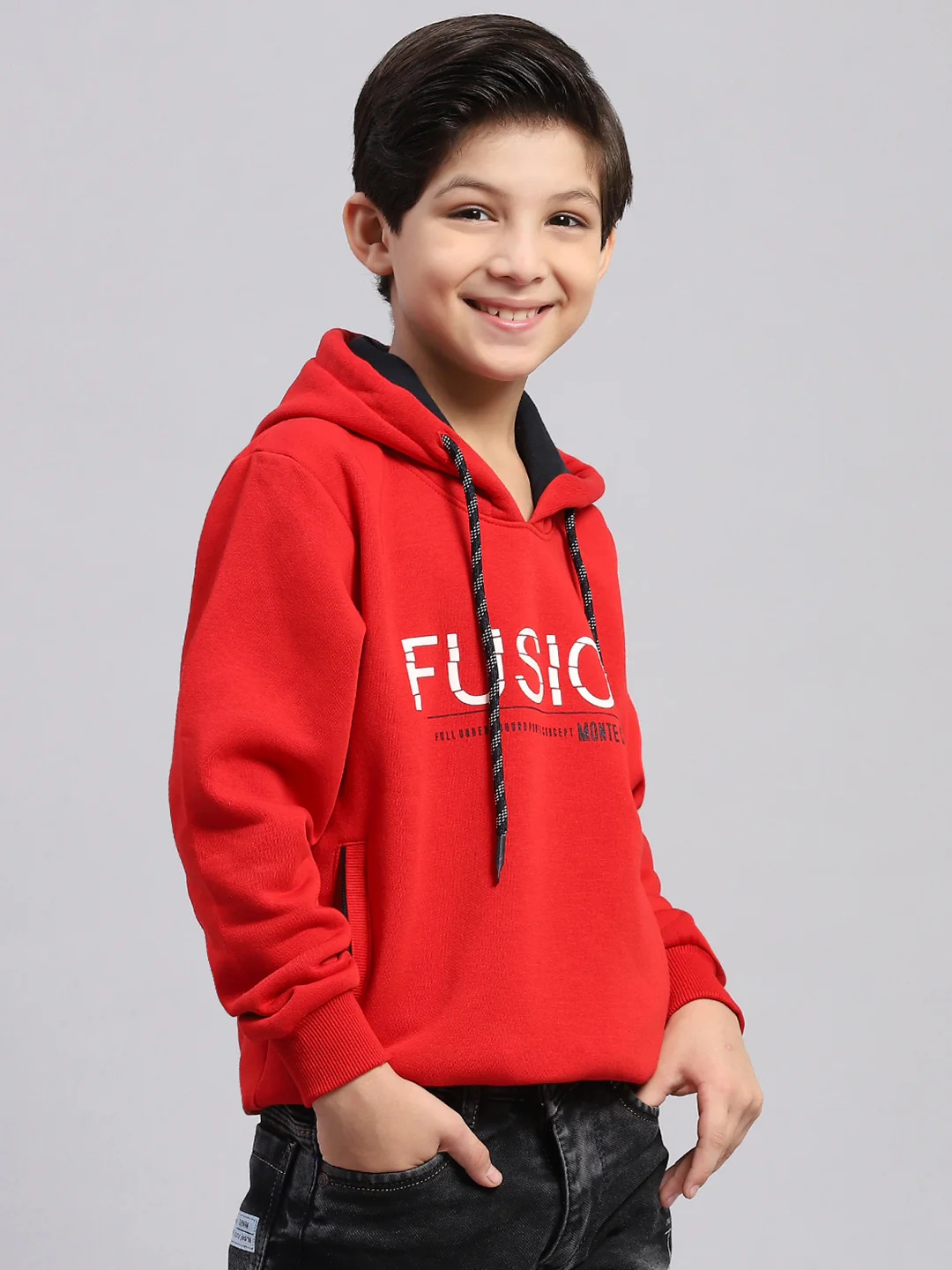 Boys Red Printed Round Neck Full Sleeve Sweatshirt - Image 4