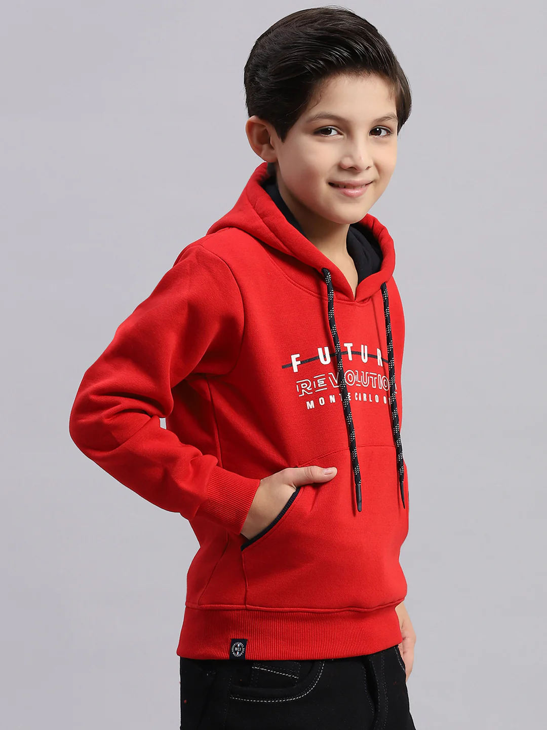 Boys Red Printed Round Neck Full Sleeve Sweatshirt - Image 4